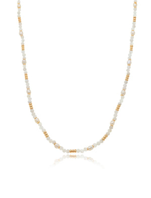Colar Choker Delicada Banho Ouro 18k Pérola e Pedra da Lua
