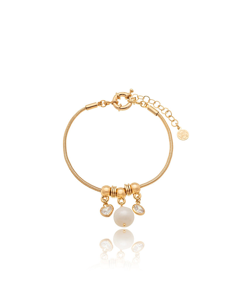 Pulseira Ajustável Pingentes Pontos de Luz Pérola Barroca Banho Ouro 18k