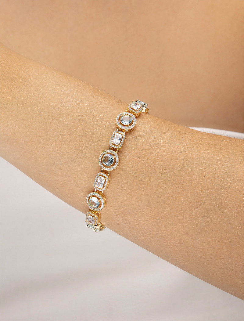 Pulseira Cristais Geométricos Cravejados Banho Dourado