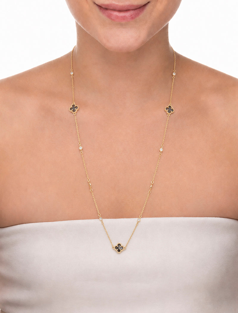 Colar Longo Pontos de Luz Trevo Banho Ouro 18k