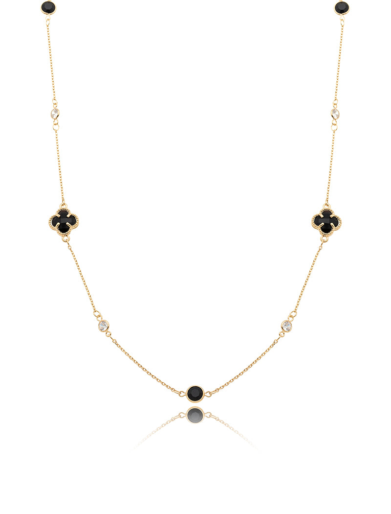 Colar Longo Pontos de Luz Trevo Banho Ouro 18k