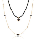 Colar Duo Pingente de Trevo Cravejado Banho Ouro 18K