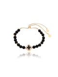 Pulseira Ajustável Trevo Cravejado Banho Ouro 18K Ágata