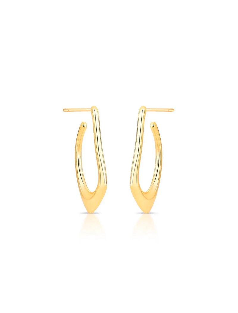 Brinco Meia Argola Oval Curva Orgânica Banho Ouro 18k