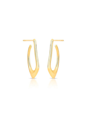 Brinco Meia Argola Oval Curva Orgânica Banho Ouro 18k