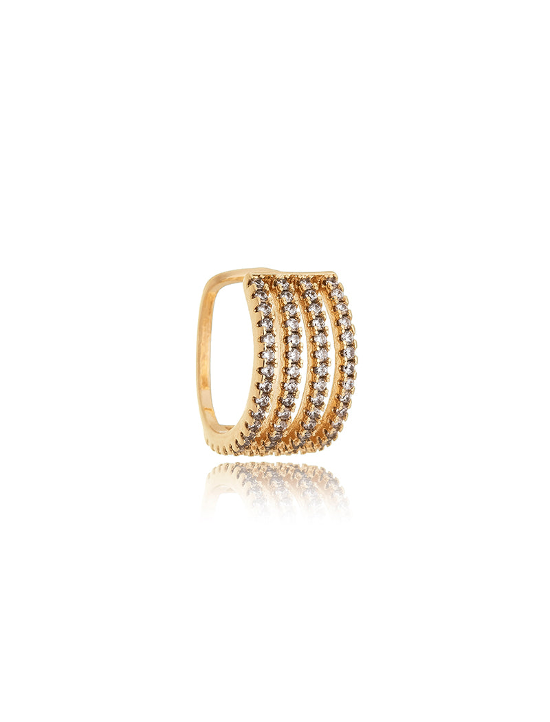 Brinco Piercing Fileiras Cravejadas Zircônia Banho Ouro 18k