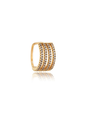 Brinco Piercing Fileiras Cravejadas Zircônia Banho Ouro 18k