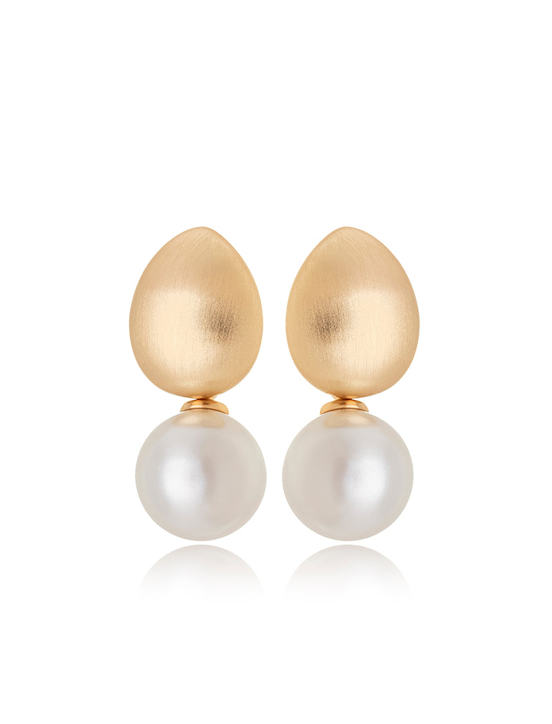 Brinco Base Acetinada Pérola Banho Ouro 18k