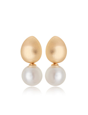 Brinco Base Acetinada Pérola Banho Ouro 18k