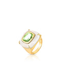 Anel Cristal Quadrado Verde Volta Branca Banho Ouro 18k