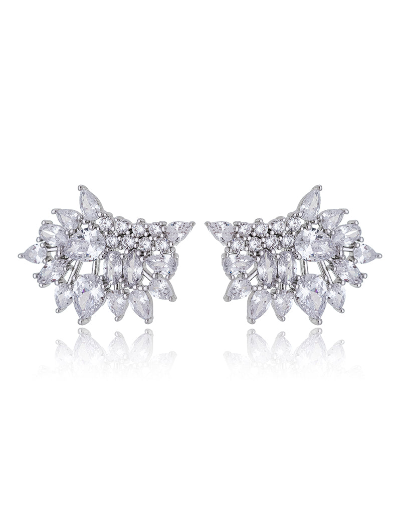 Brinco Ear Cuff Gotas Banho Ródio com Cristais
