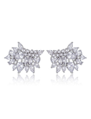 Brinco Ear Cuff Gotas Banho Ródio com Cristais