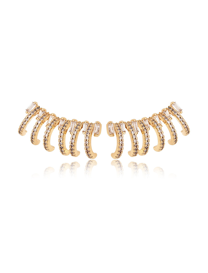 Brinco Earcuff Cravejado Vazado Zircônia Banho Ouro 18k
