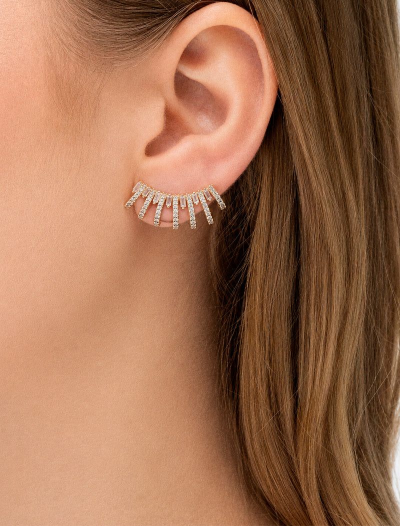 Brinco Earcuff Cravejado Vazado Zircônia Banho Ouro 18k