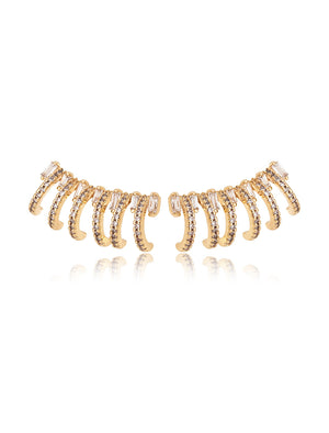 Brinco Earcuff Cravejado Vazado Zircônia Banho Ouro 18k