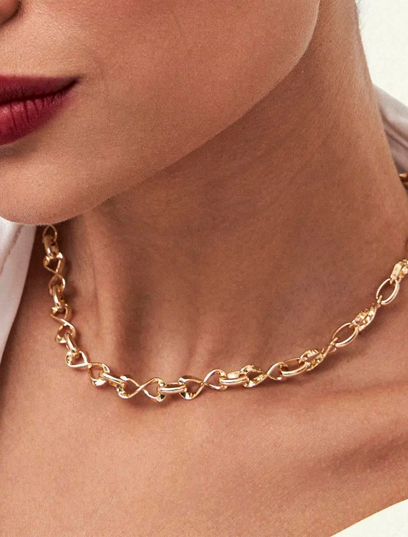 Colar Corrente Infinito Entrelaçado Liso Banho Ouro 18k