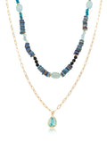 Colar Duo Elos Discos Banho Ouro 18k Jade Pingente Gota