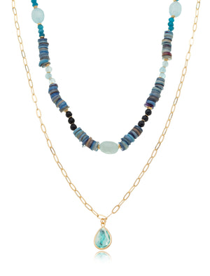 Colar Duo Elos Discos Banho Ouro 18k Jade Pingente Gota