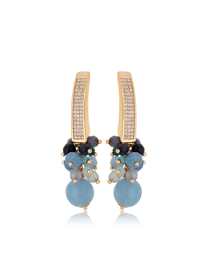 Brinco Base Cravejada Cacho Banho Ouro 18K Jade