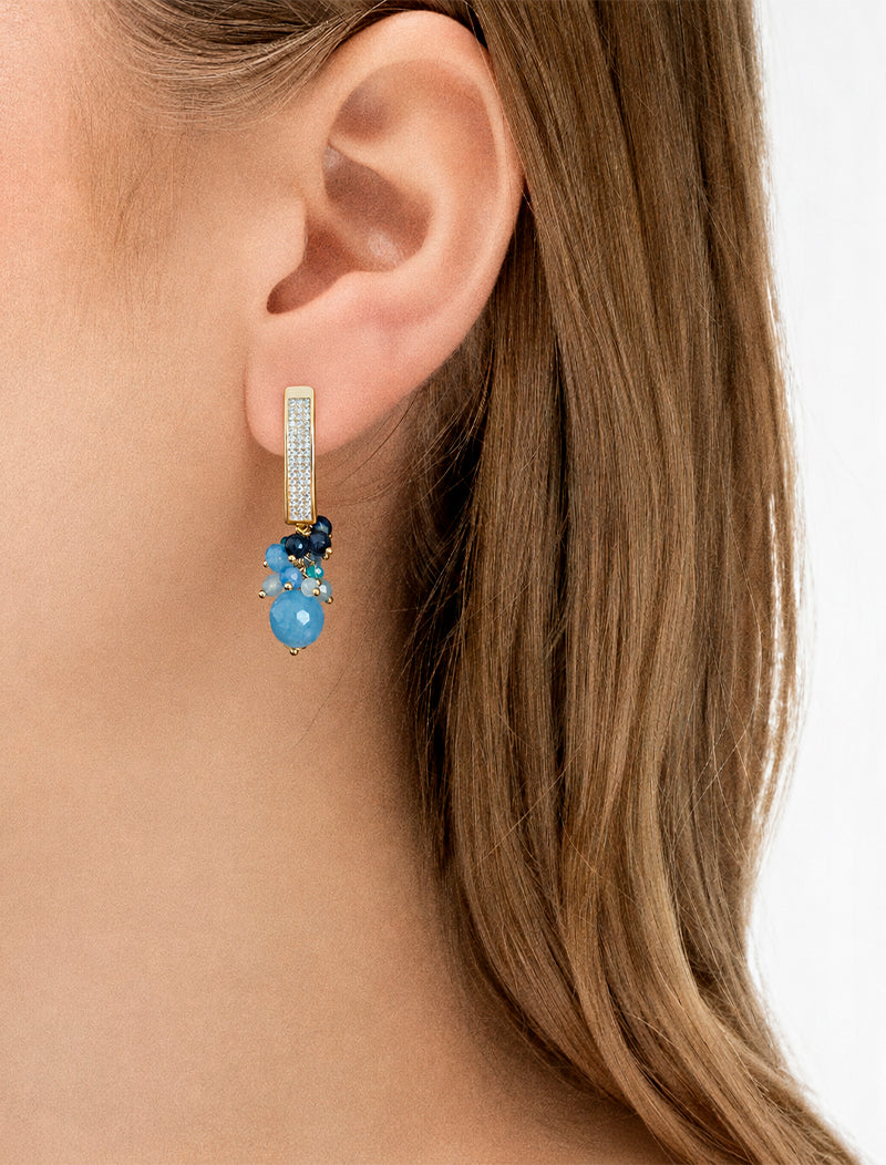 Brinco Base Cravejada Cacho Banho Ouro 18K Jade
