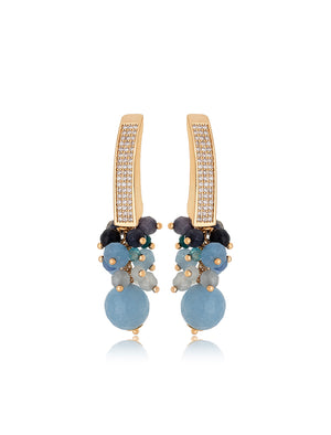 Brinco Base Cravejada Cacho Banho Ouro 18K Jade