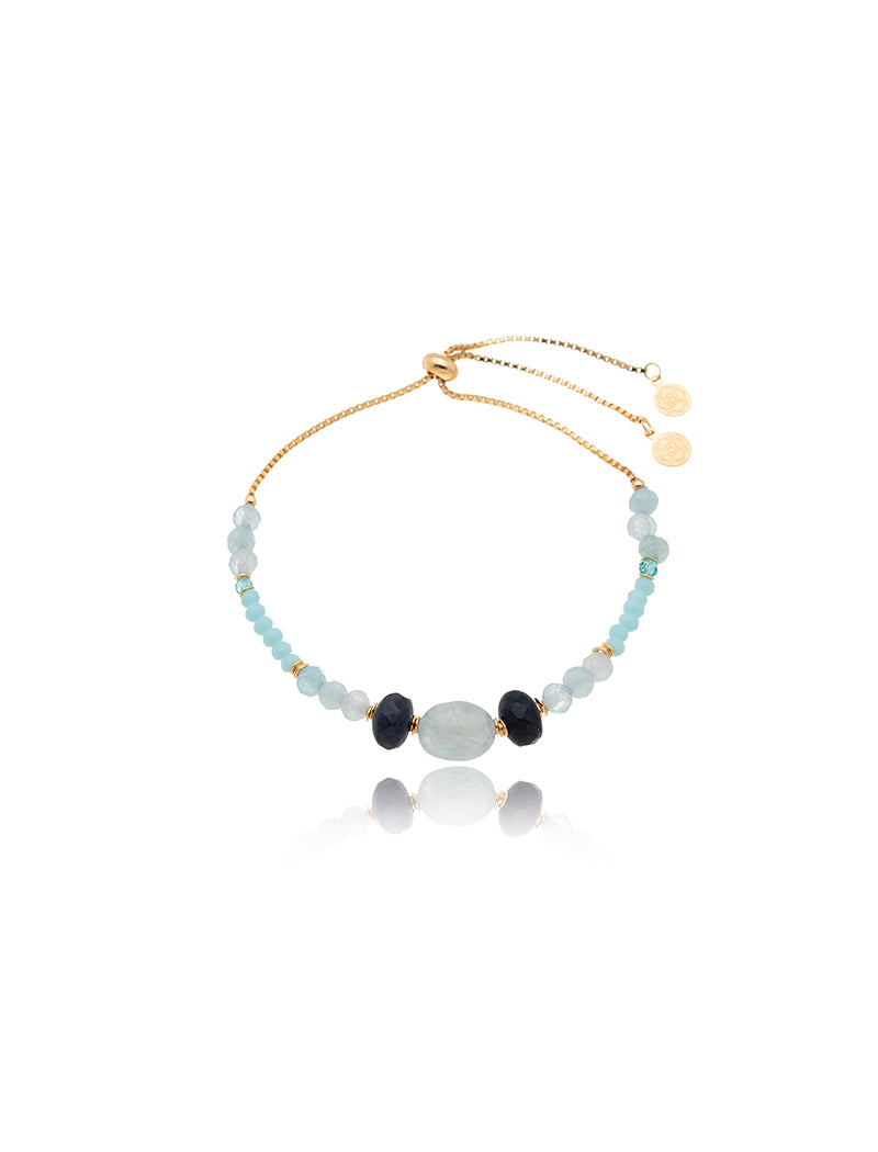 Pulseira Ajustável Pedra Oval Banho Ouro 18K Jade