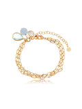 Pulseira Fileiras Elos Chapa Pingentes Banho Ouro 18k Cristal Jade