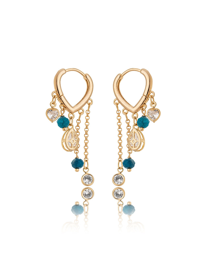 Brinco Argola Coração Banho Ouro 18k Pontos de Luz Jade