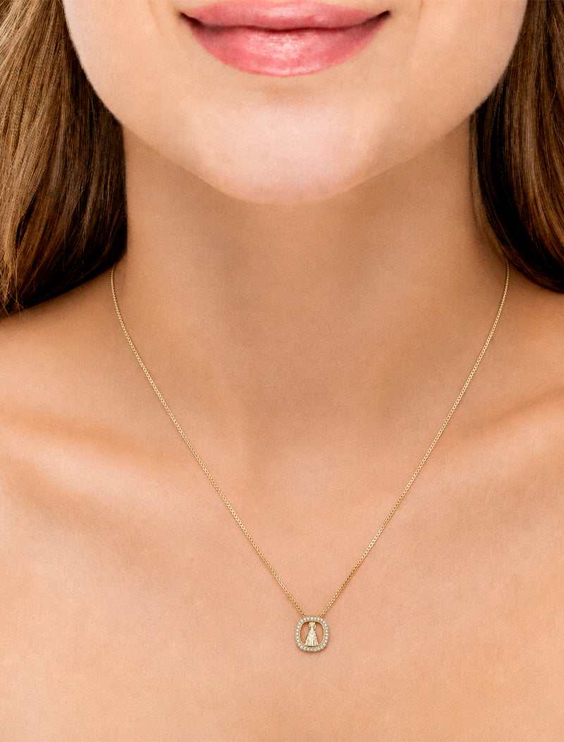 Colar Escapulário Nossa Senhora Volta Cravejada Banho Ouro 18K