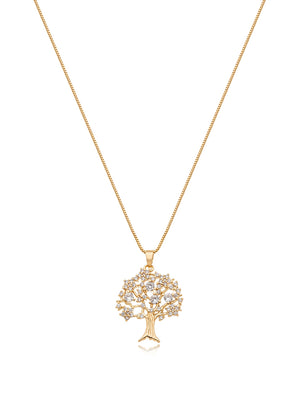 Colar Árvore da Vida Folhagem Cravejada Banho Ouro 18K