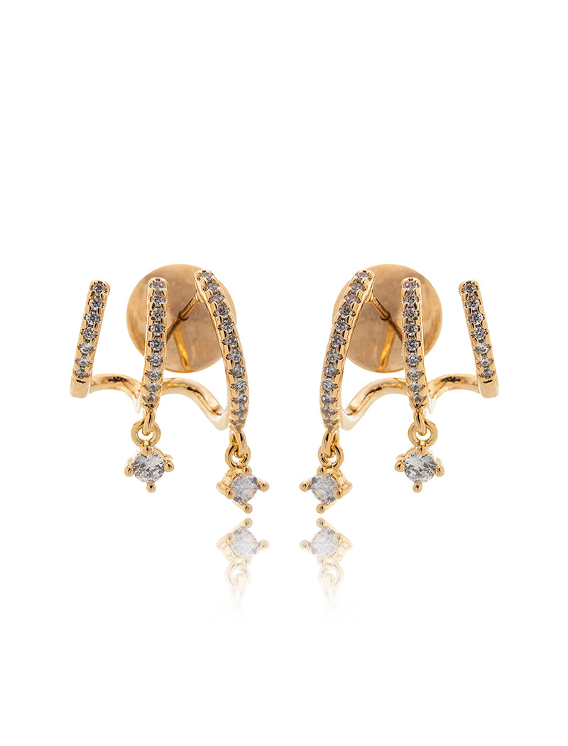 Brinco Earcuff Fileiras Cravejadas Banho Ouro 18k Zircônias