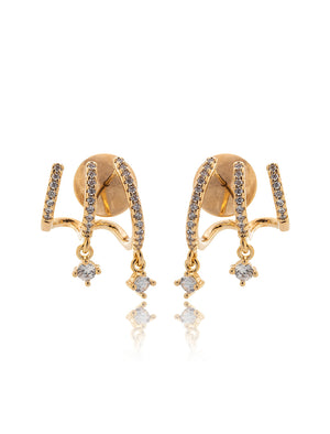 Brinco Earcuff Fileiras Cravejadas Banho Ouro 18k Zircônias