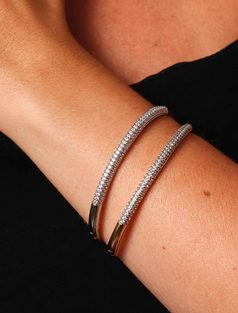 Pulseira Bracelete Frente Cravejada Banho Prateado