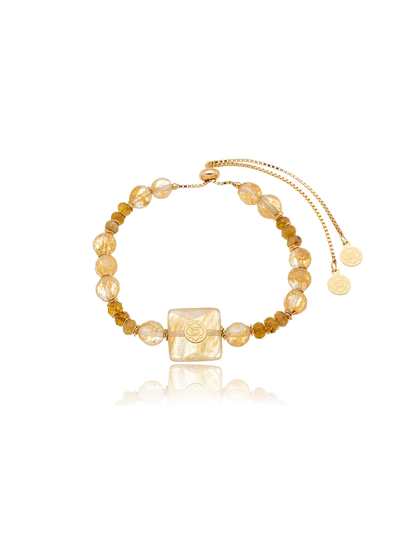 Pulseira Ajustável Banho Ouro 18k Jade Cristal Rutilado