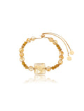 Pulseira Ajustável Banho Ouro 18k Jade Cristal Rutilado