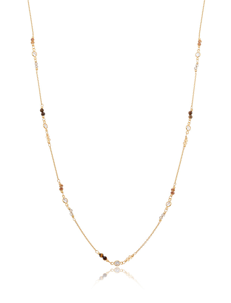 Colar Longo Banho Ouro 18k Cristal Olho de Tigre