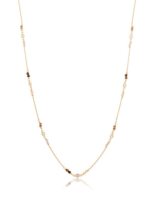 Colar Longo Banho Ouro 18k Cristal Olho de Tigre