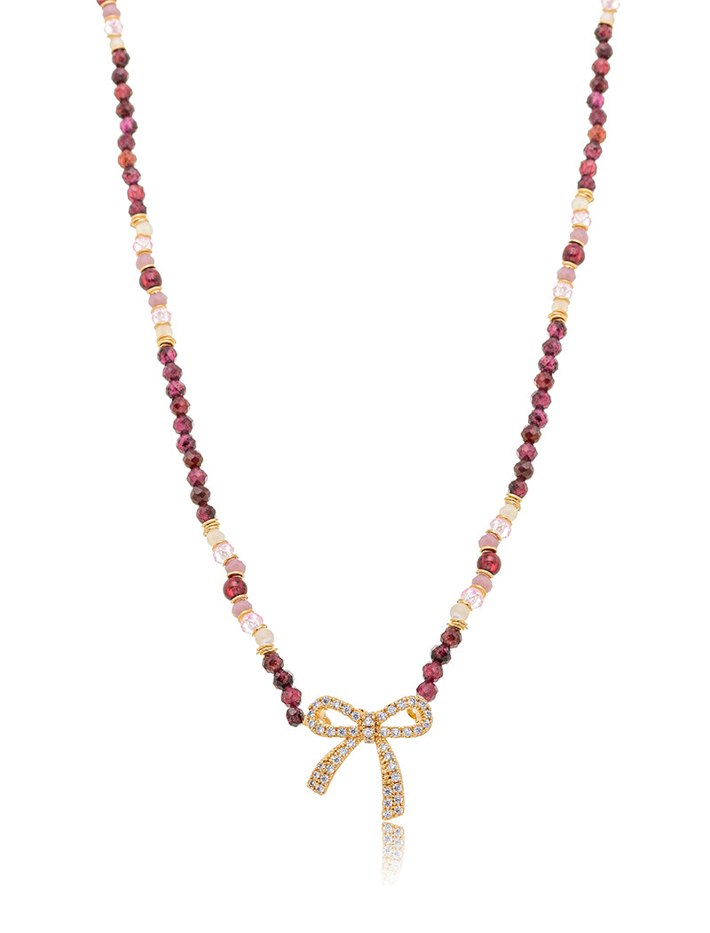 Colar Choker Laço Cravejado Banho Ouro 18k Cristais Madrepérola