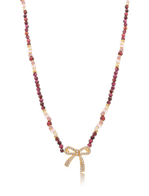 Colar Choker Laço Cravejado Banho Ouro 18k Cristais Madrepérola