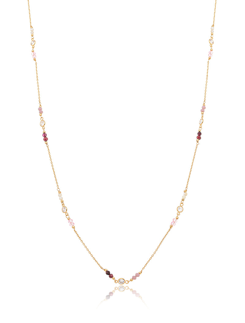 Colar Longo Delicado Banho Ouro 18k Madrepérola Cristal