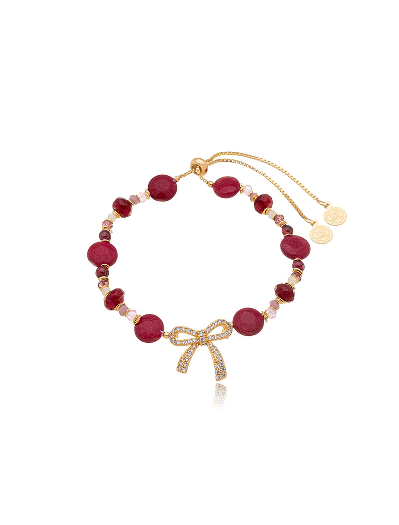 Pulseira Ajustável Laço Banho Ouro 18k Jade Cristais