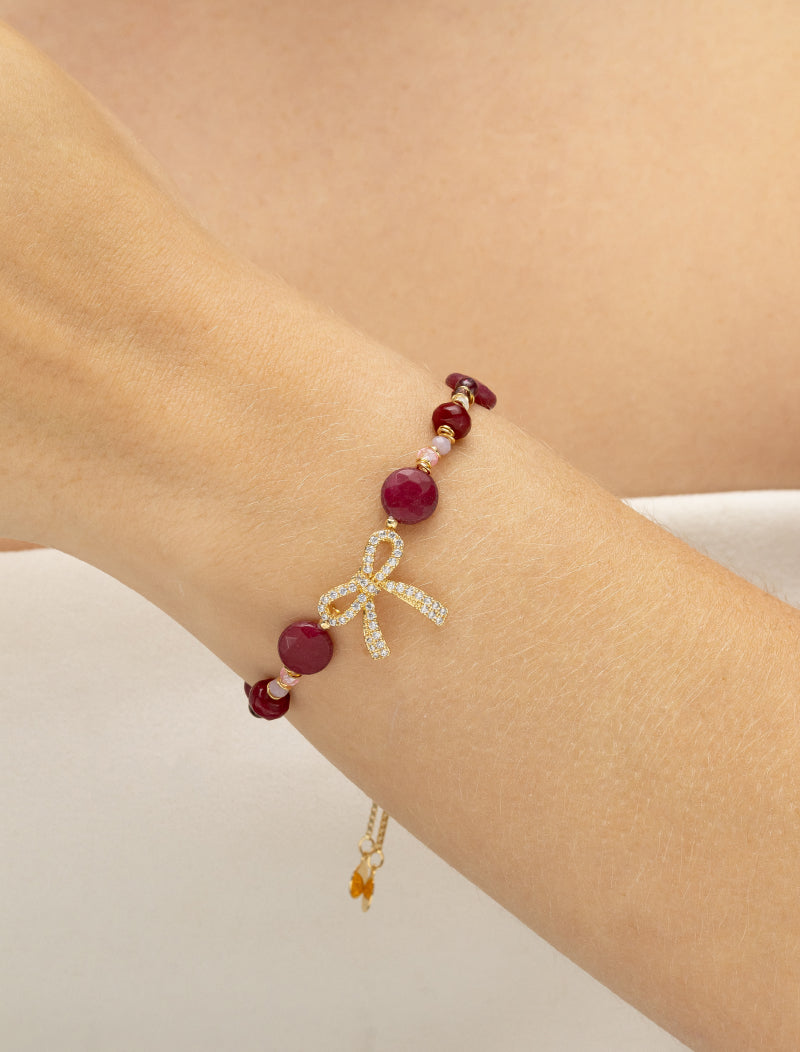 Pulseira Ajustável Laço Banho Ouro 18k Jade Cristais
