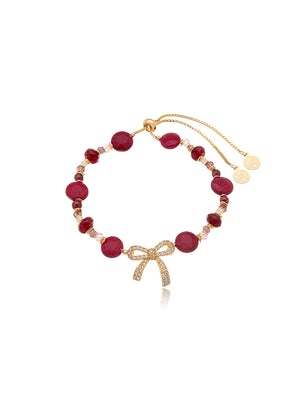 Pulseira Ajustável Laço Banho Ouro 18k Jade Cristais