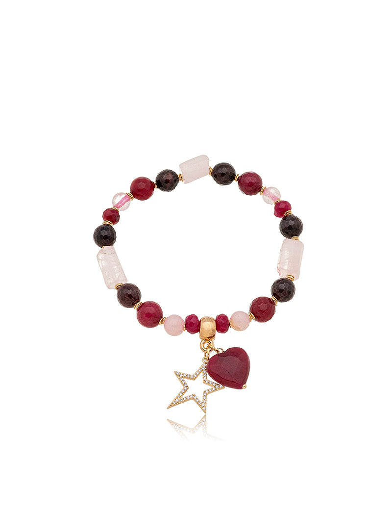 Pulseira Pedras Banho Ouro 18k Jade Quartzo Rosa