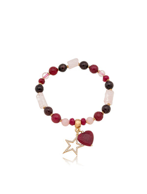 Pulseira Pedras Banho Ouro 18k Jade Quartzo Rosa