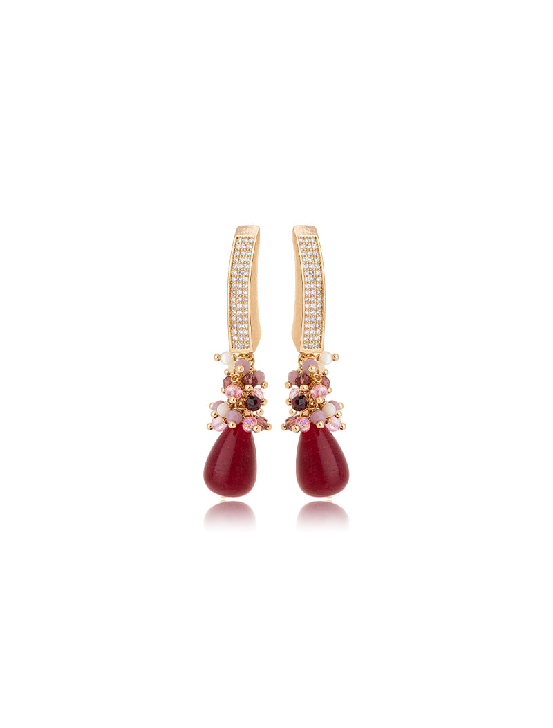 Brinco Base Cravejada Banho Ouro 18k Cacho Cristais