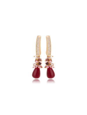 Brinco Base Cravejada Banho Ouro 18k Cacho Cristais