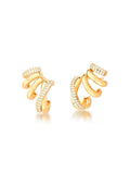 Brinco Meia Argola Voltas Cravejadas Banho Ouro 18k Zircônias