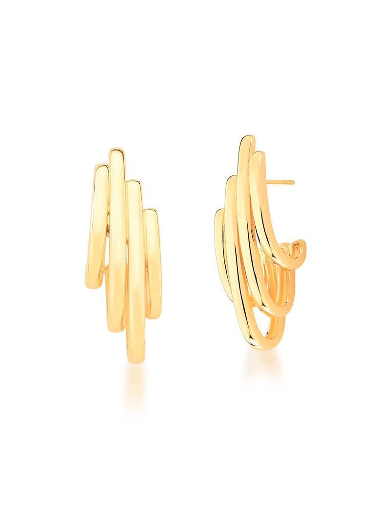 Brinco Meia Argola Quatro Voltas Liso Banho Ouro 18k