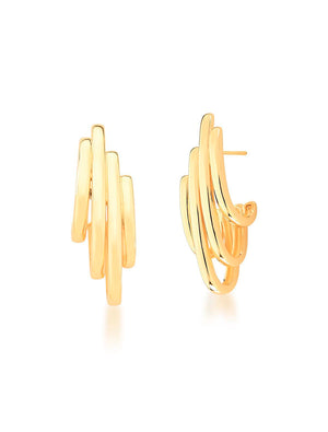 Brinco Meia Argola Quatro Voltas Liso Banho Ouro 18k